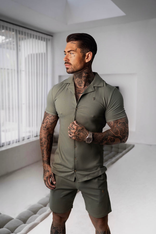 Father Sons Stretch Olive / Gold Pique Revere Shirt Short Sleeve - FSH1387
