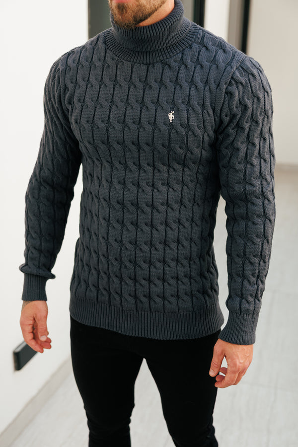 Father Sons Link Weave Knit Charcoal Roll Neck Jumper - FSJ105 (PRE ORDER 12TH NOVEMBER)