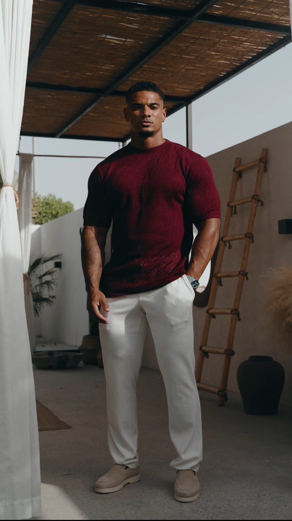 Father Sons Crochet Crew T-Shirt Burgundy Short Sleeve - FSJ089