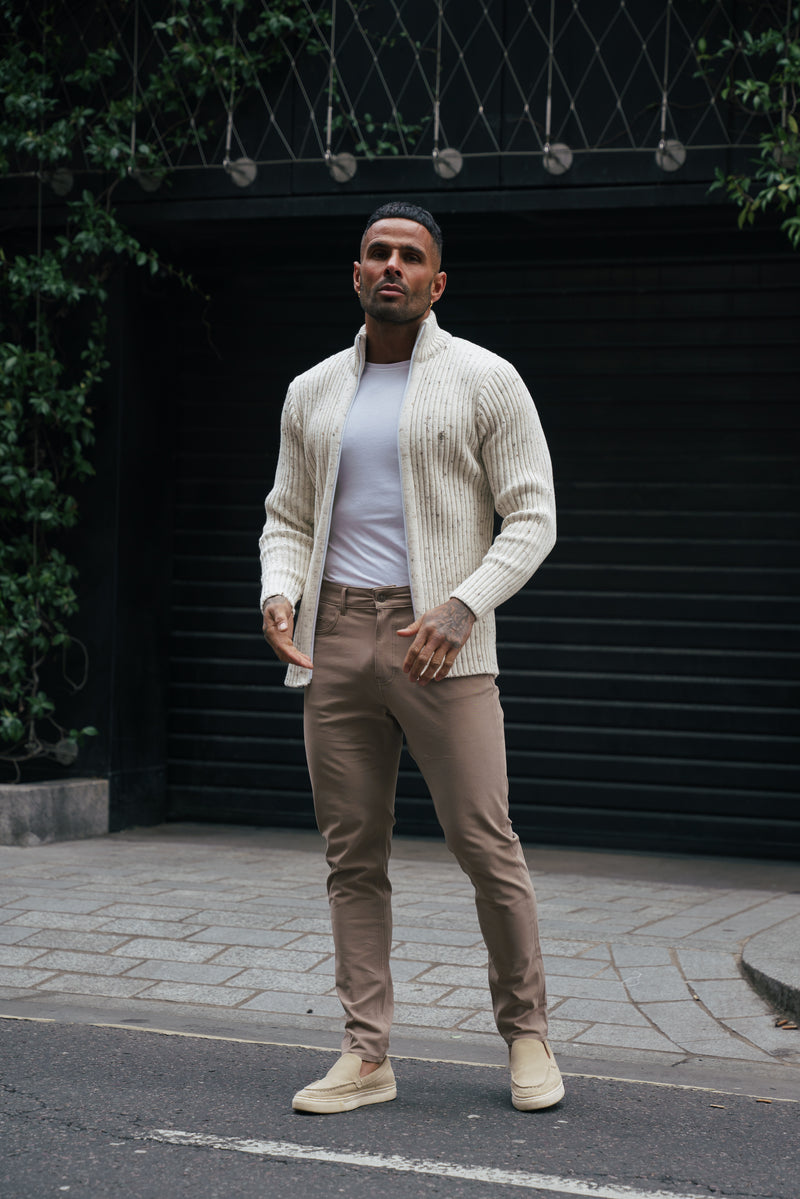 Father Sons Chunky Beige Flecks Ribbed Zipped Cardigan - FSJ070 (PRE ORDER 28TH FEBRUARY)