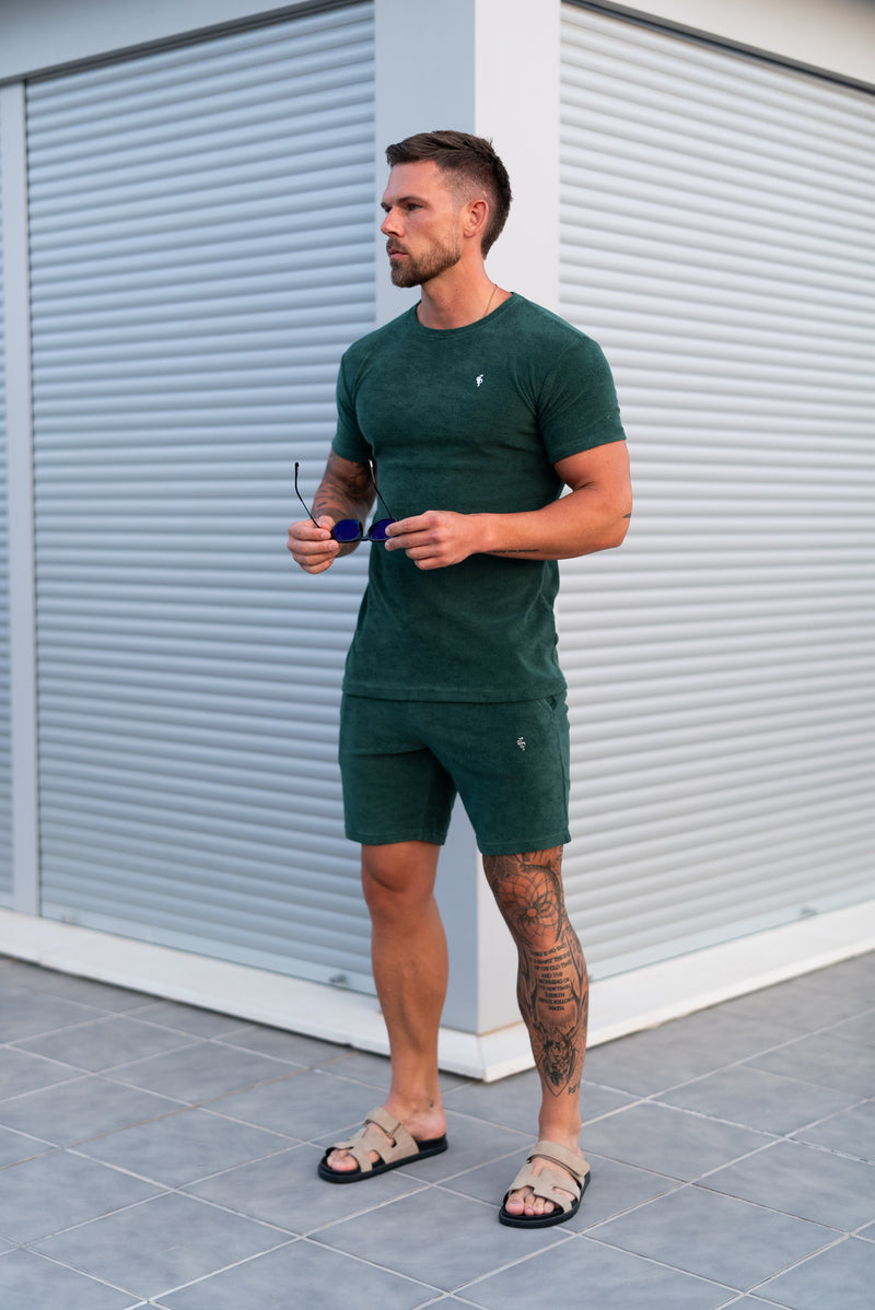 Father Sons Forest Green / Silver Towelling Shorts - FSH1348