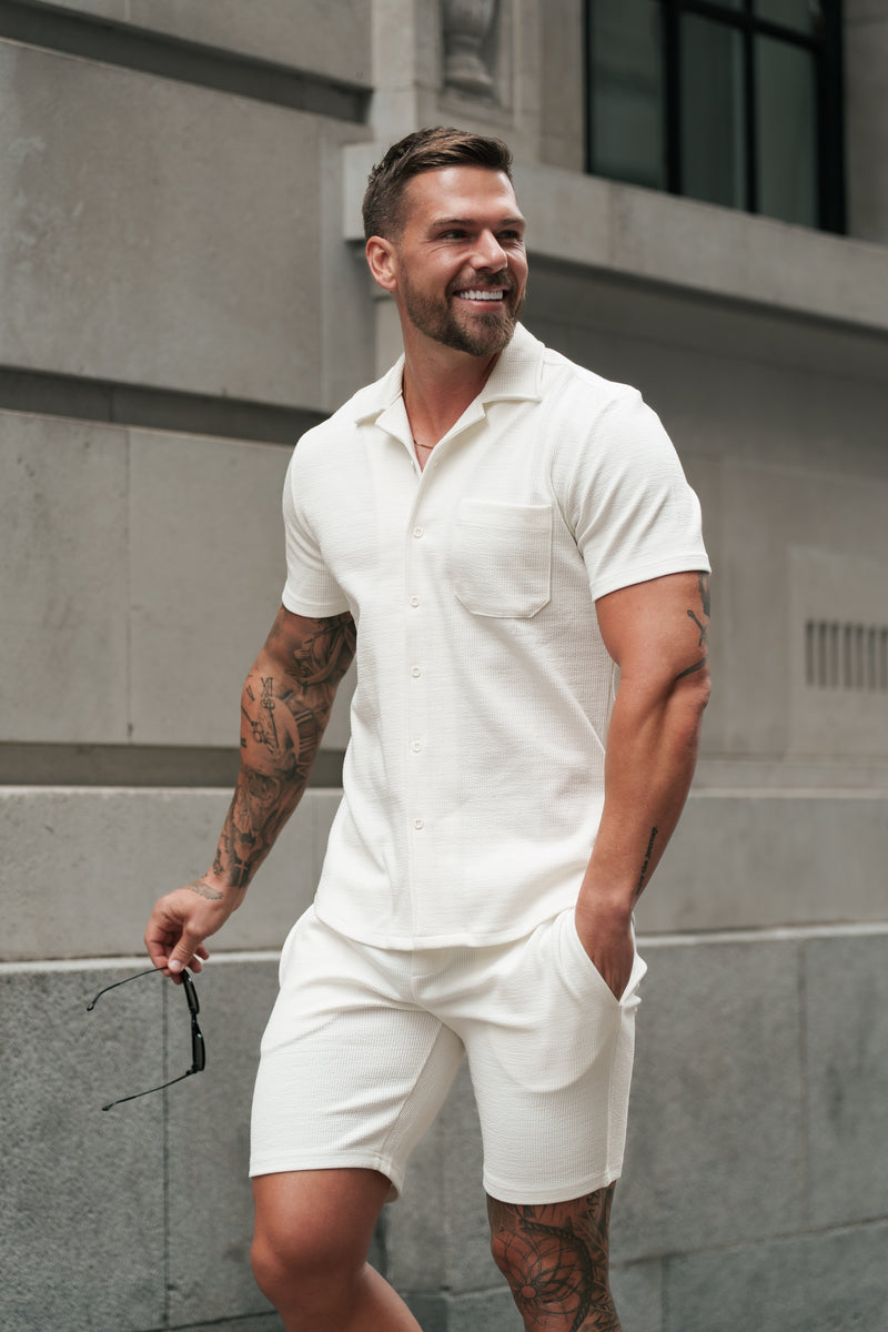 Father Sons Jersey Cord Stretch White Revere Shirt Short Sleeve - FSR017 (PRE ORDER 11TH AUGUST)