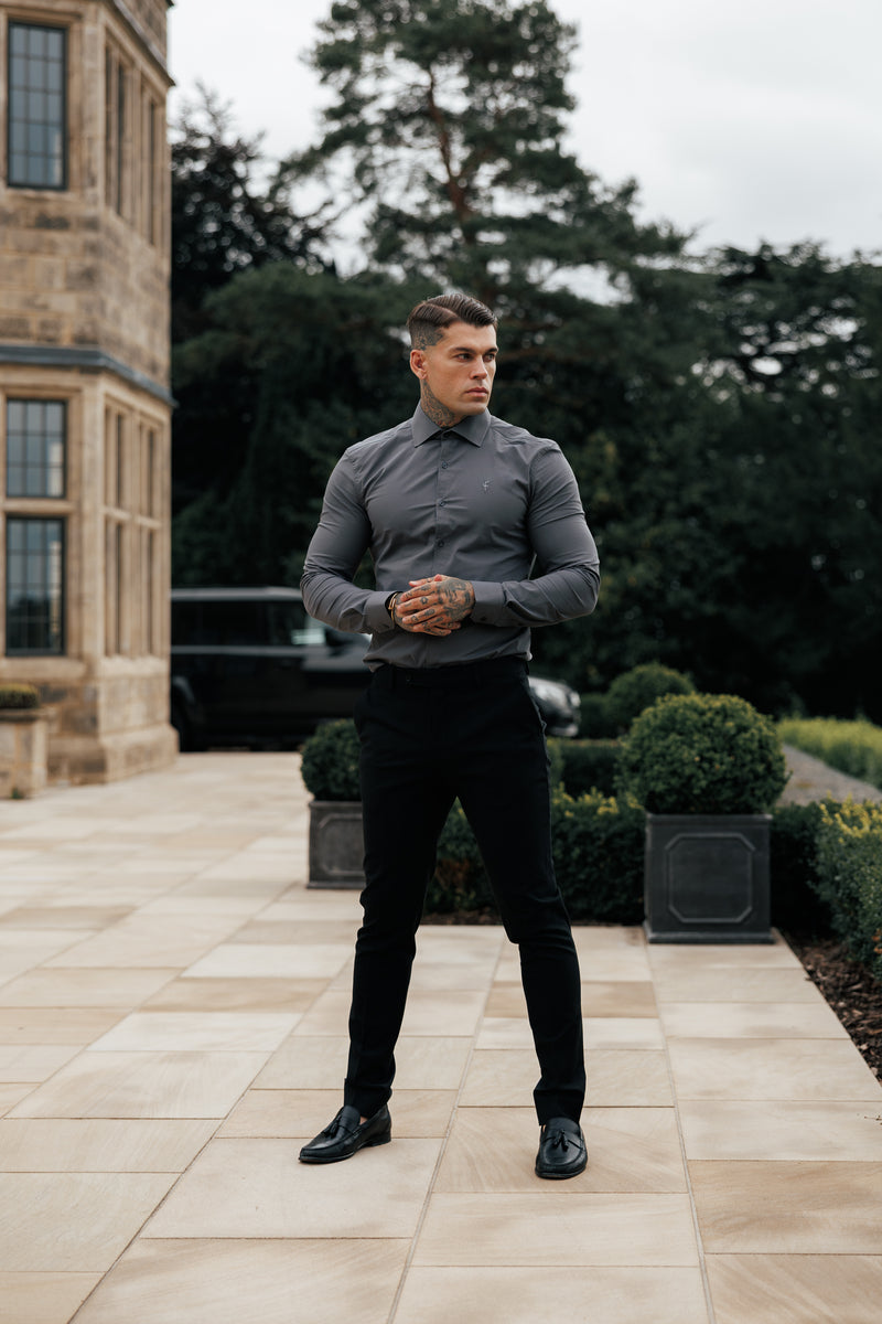 Father Sons Muscle Fit Advanced Stretch Charcoal with Cutaway Collar  - FS1202