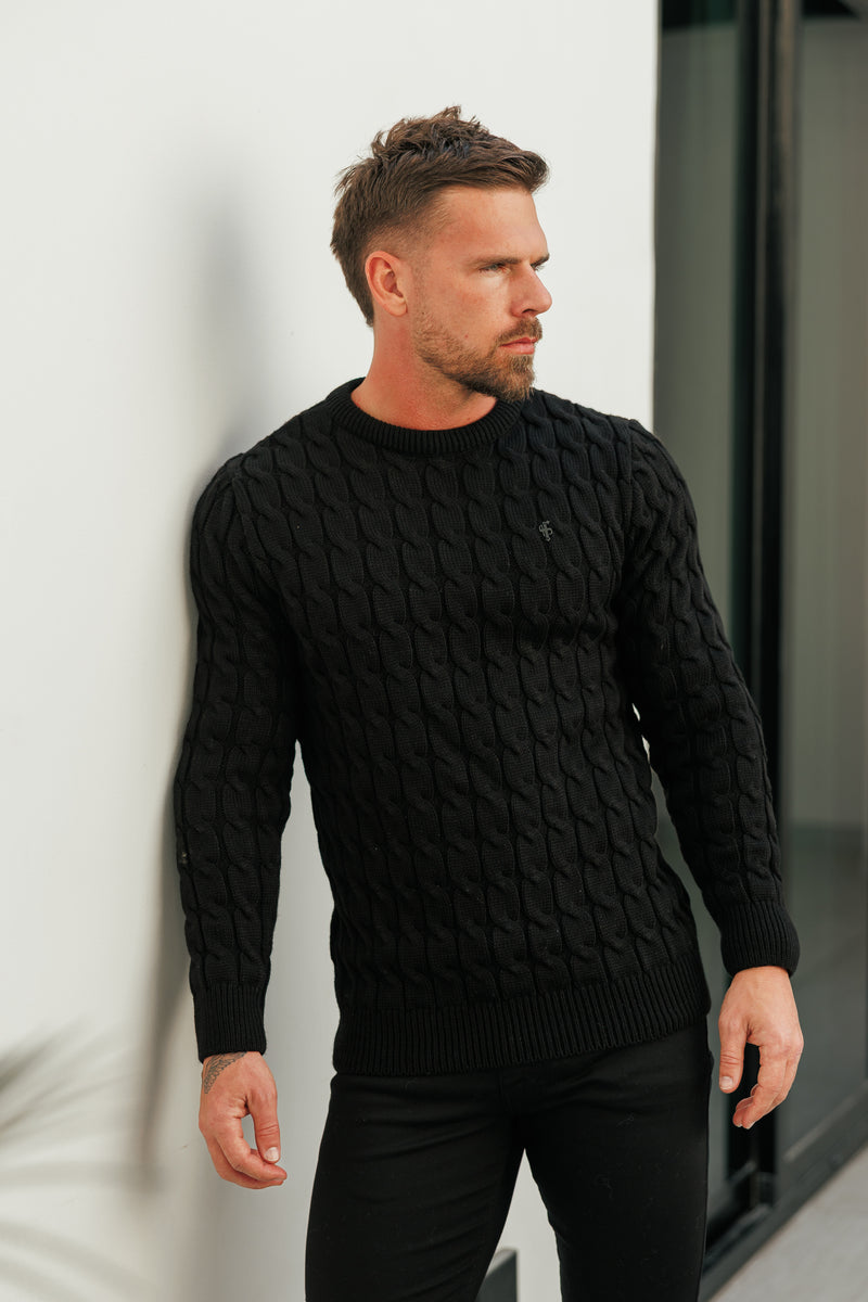 Father Sons Link Weave Knit Black Crew Neck Jumper - FSJ124