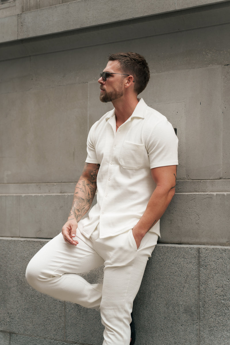 Father Sons Jersey Cord Stretch White Revere Shirt Short Sleeve - FSR017 (PRE ORDER 11TH AUGUST)
