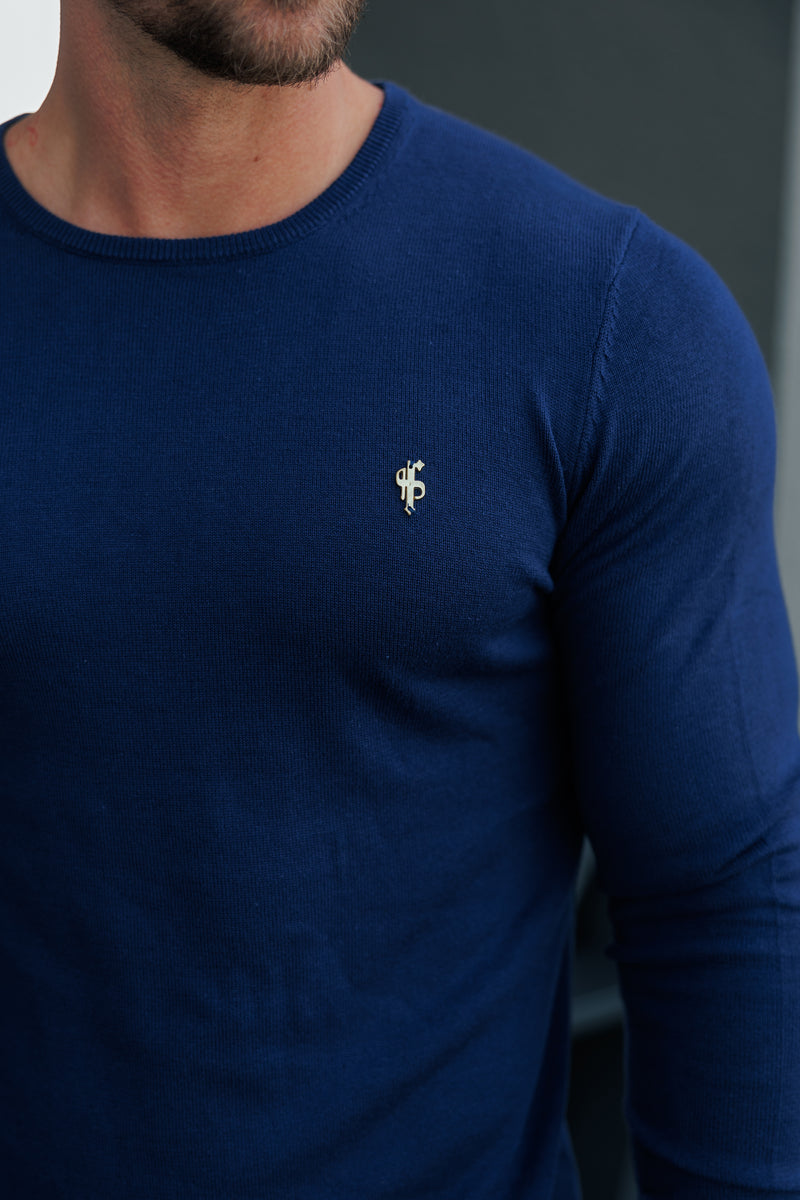 FS Navy Crew Neck Knitted Jumper With FS Branding - FSN197