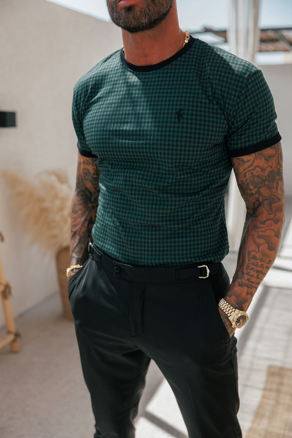 Father Sons Printed Forest Green / Black Check Fitted T Shirt - FSH1241 (PRE ORDER 16TH MAY)