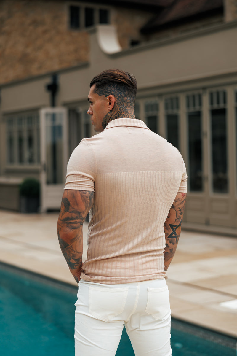 Father Sons Jersey Revere Vertical Stripe Beige Shirt Short Sleeve - FSR026