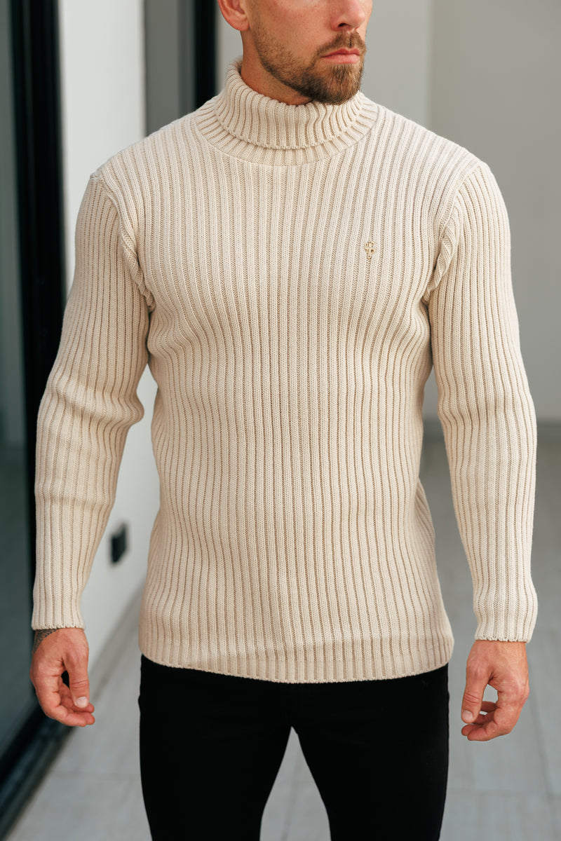 Father Sons Ribbed Knit Beige Roll Neck Jumper - FSJ112 (PRE ORDER 12TH NOVEMBER)