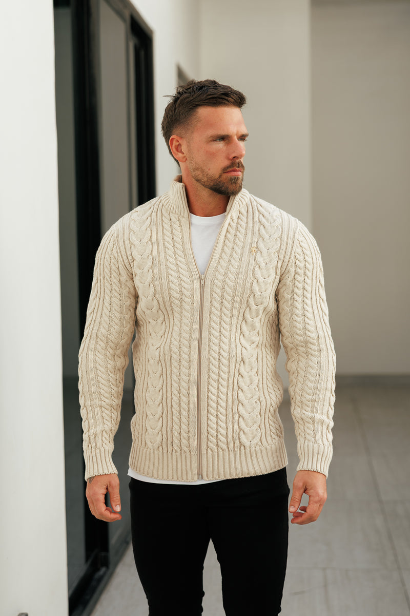 Father Sons Funnel Neck Full Zip Cardigan Beige -  FSJ150 (PRE ORDER 21ST DECEMBER)