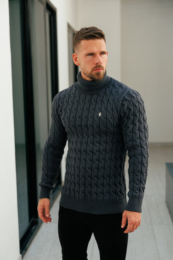Father Sons Link Weave Knit Charcoal Roll Neck Jumper - FSJ105 (PRE ORDER 12TH NOVEMBER)