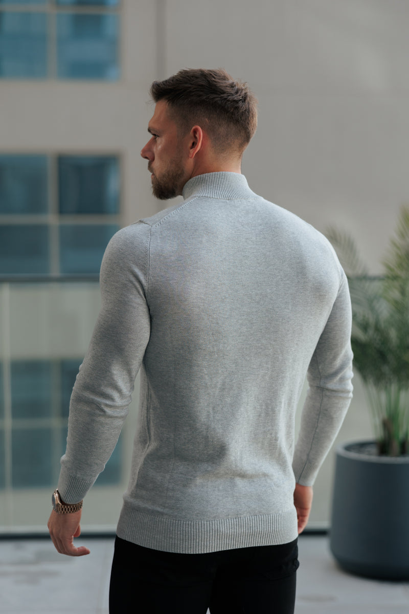 FS Light Grey Funnel Neck Knitted Jumper With FS Branding - FSN193