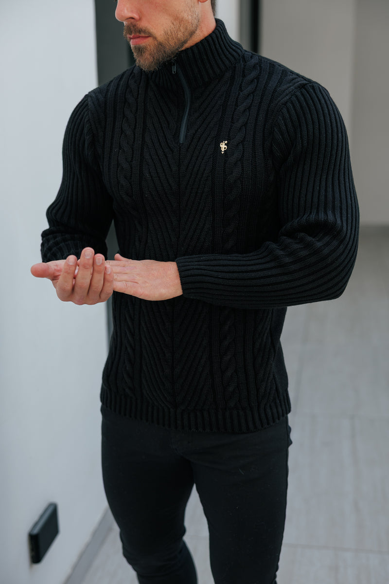FS Funnel Neck Jumper with Quarter Zip Black -  FSJ155 (PRE ORDER 29TH DECEMBER)