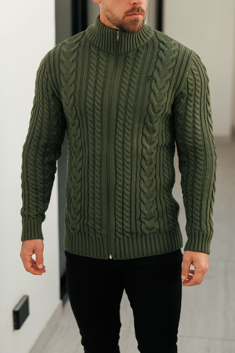 Father Sons Funnel Neck Full Zip Cardigan Olive -  FSJ151 (PRE ORDER 21ST DECEMBER)