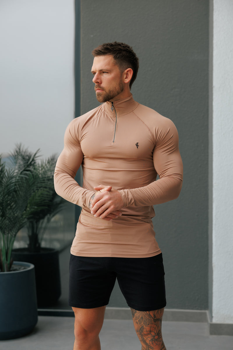 FS LS Coffee / Black Half Zip Gym Top - FSH1283