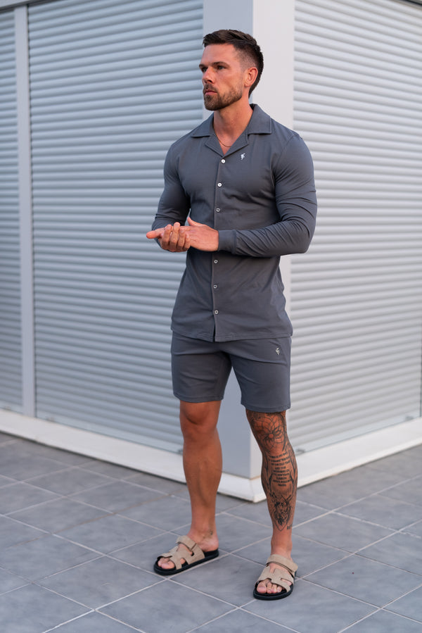 Father Sons Stretch Charcoal Pique Revere Shirt Long Sleeve - FSH1354