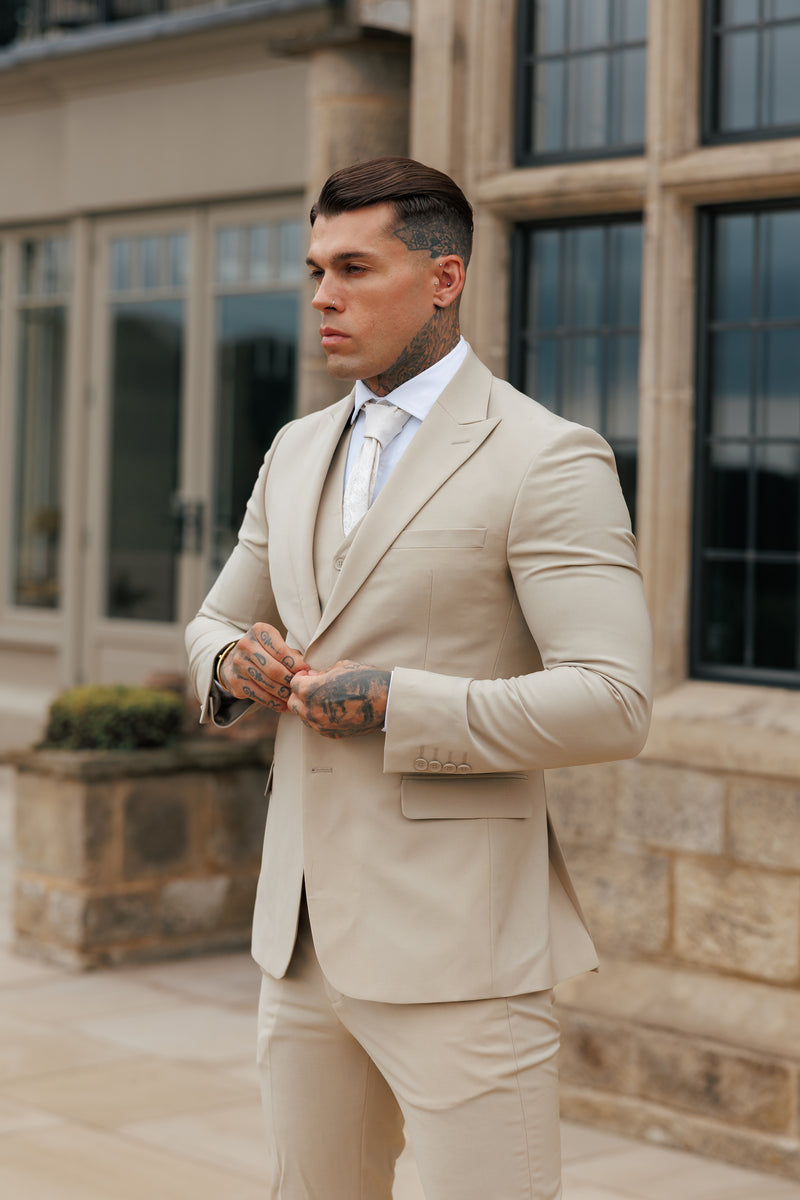Father Sons Slim Formal Suit Jacket Beige - FSJKT012