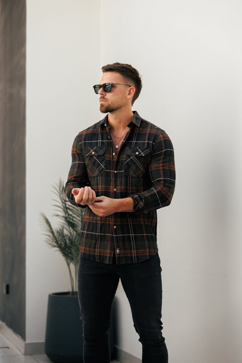 Father Sons Brown Check Shacket With Double Pockets - FS1196