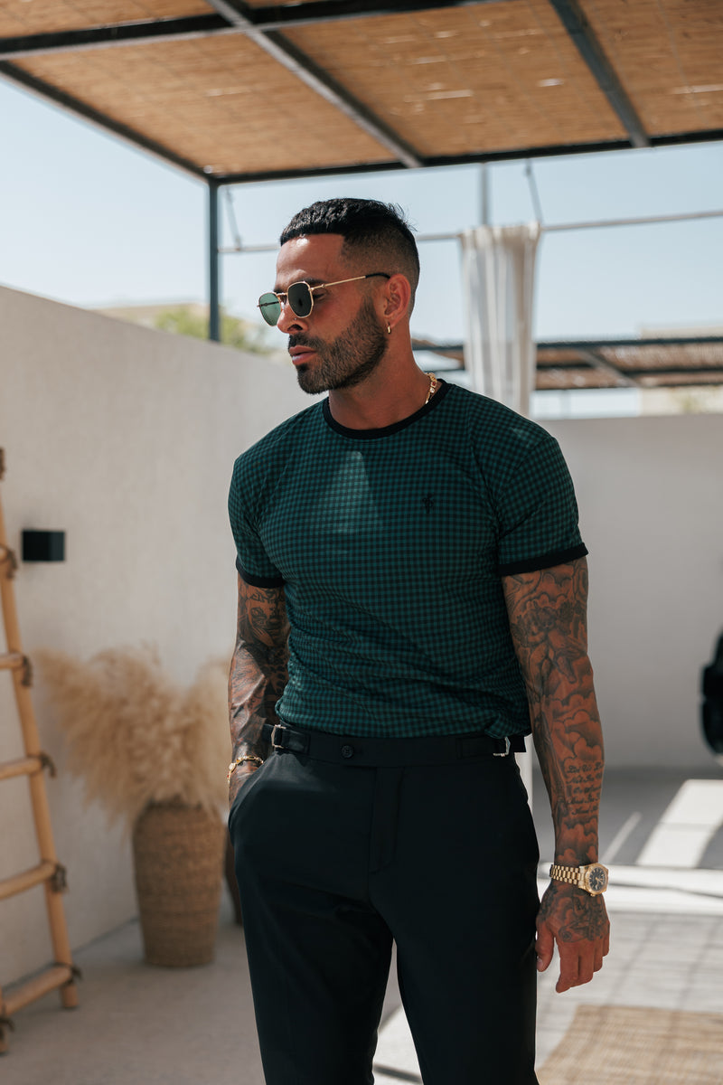 Father Sons Printed Forest Green / Black Check Fitted T Shirt - FSH1241