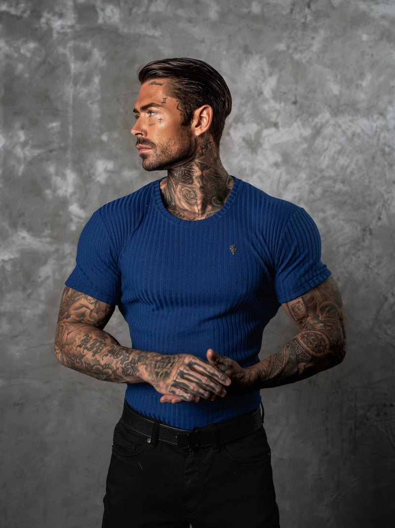 Father Sons Classic New Navy / Gold Ribbed Knit Super Slim Short Sleeve Crew - FSH1383