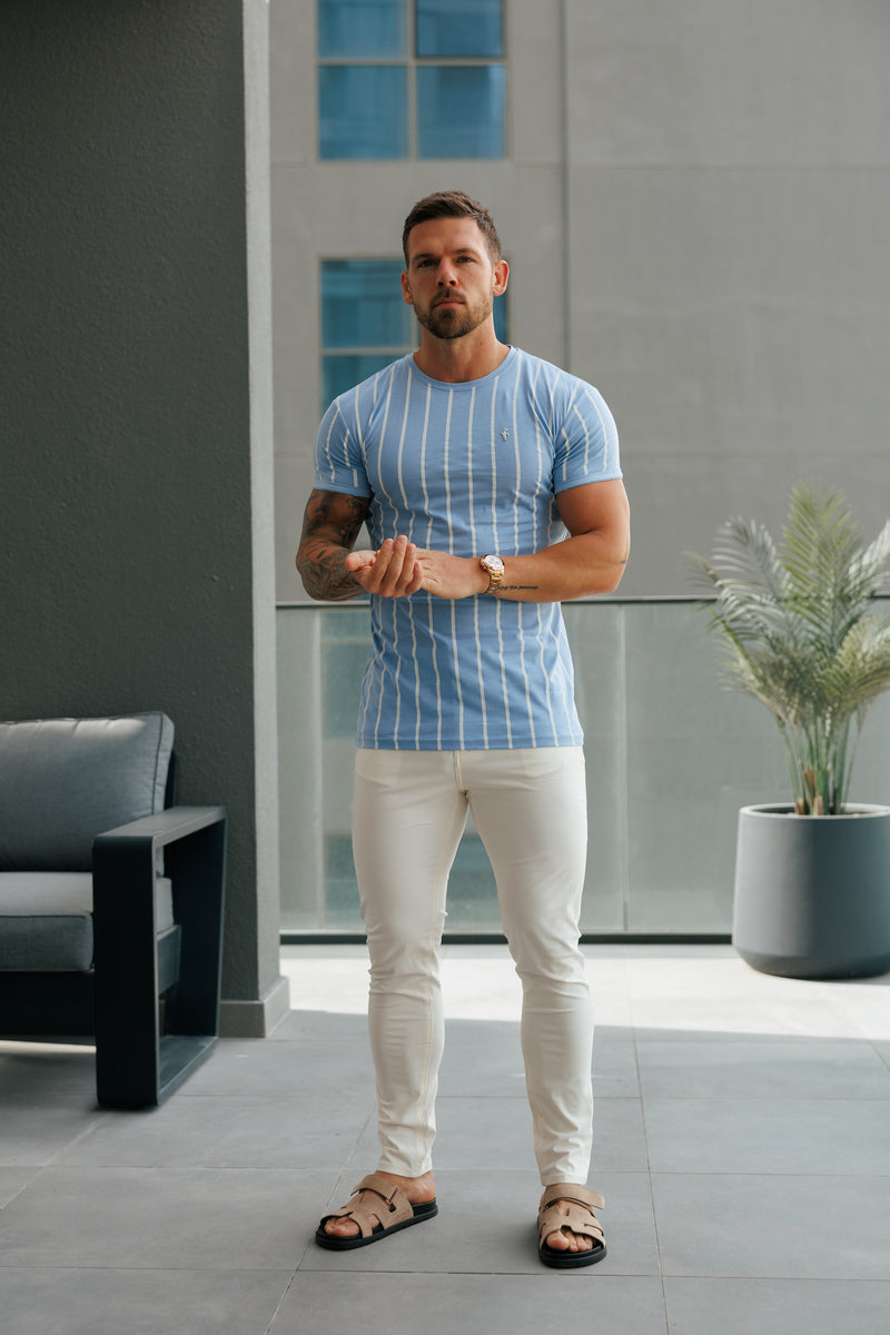 Father Sons Printed Light Blue / White Stripe Fitted T Shirt - FSH1169