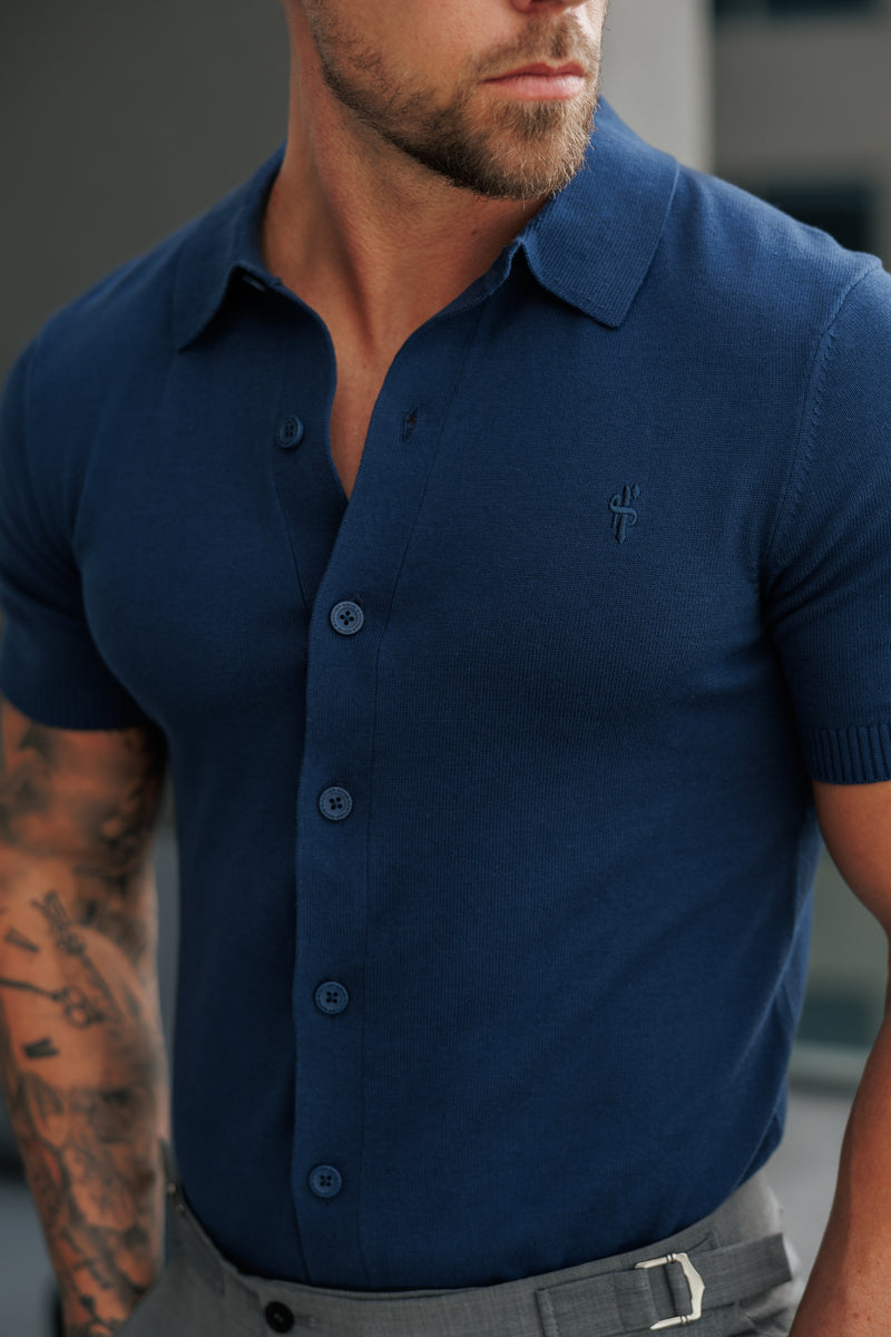 Father Sons Classic Plain New Navy Knitted Button Through Polo Short Sleeve - FSN212/FSN215