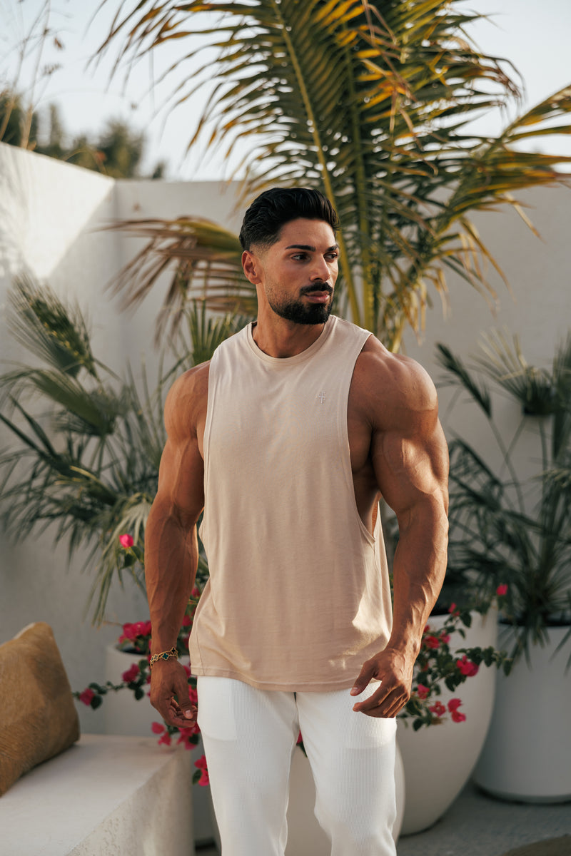 Father Sons Classic Bamboo Dropped Armhole Beige Vest - FSH1342