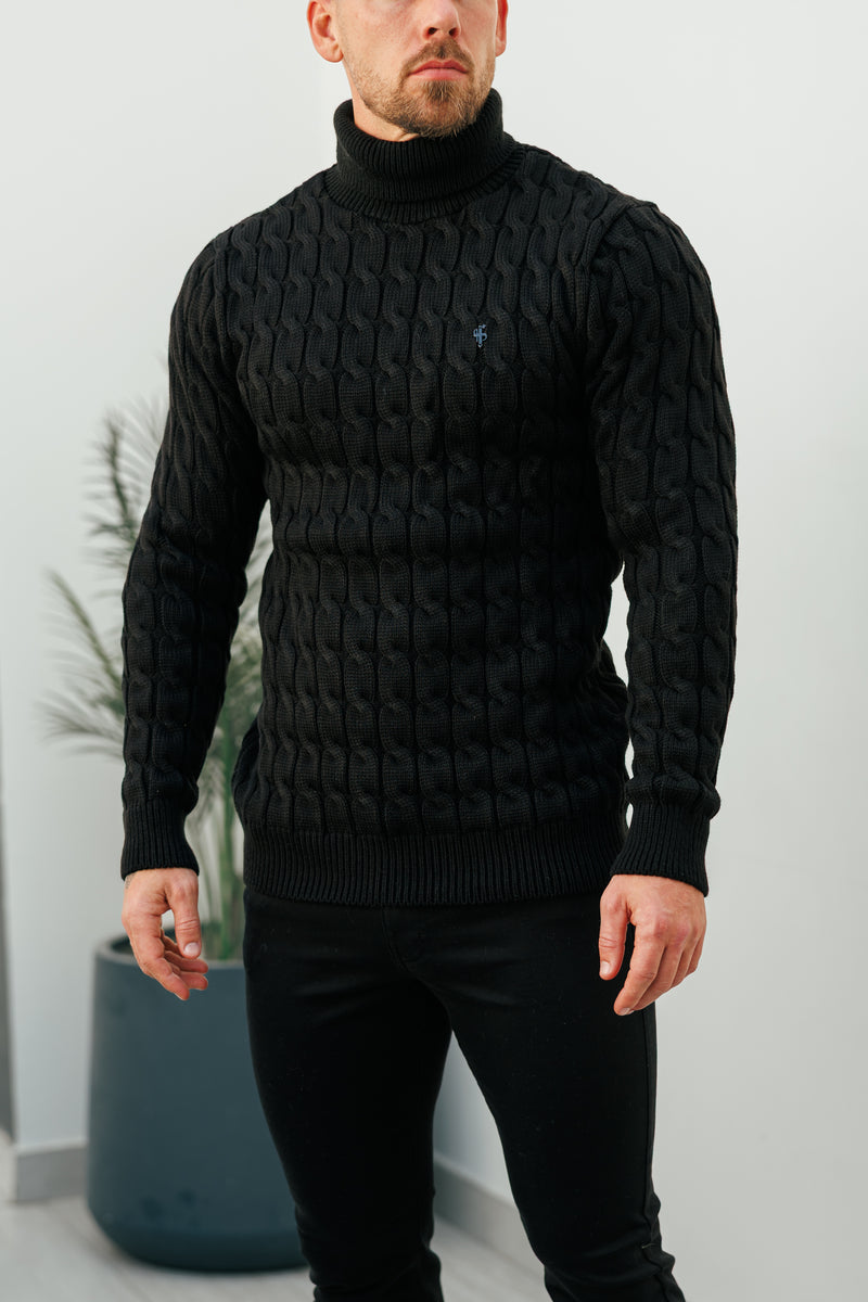 Father Sons Link Weave Knit Black Roll Neck Jumper - FSJ101 (PRE ORDER 12TH NOVEMBER)