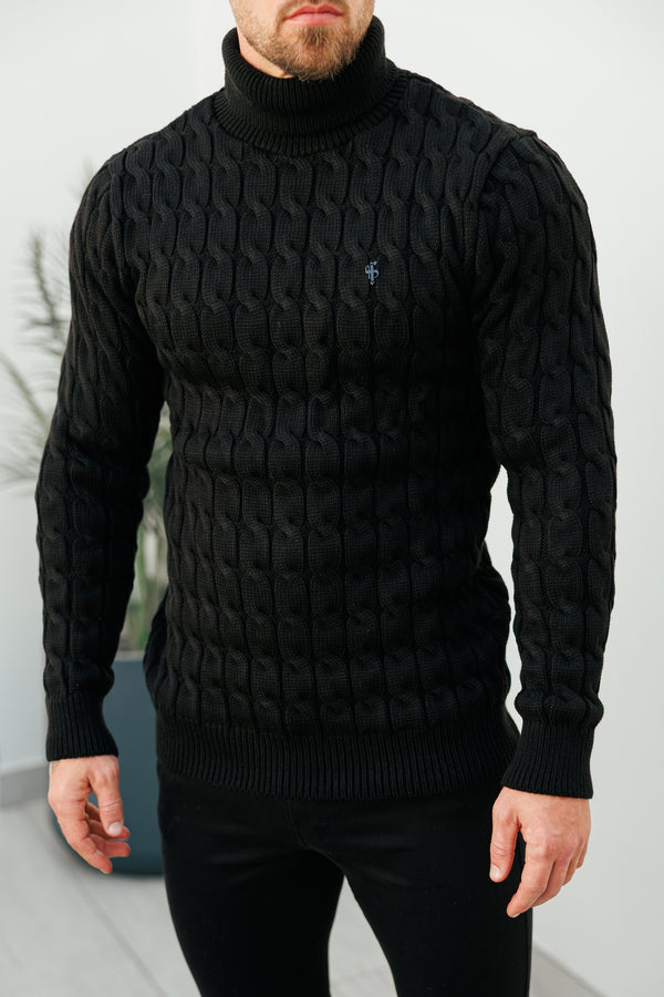 Father Sons Link Weave Knit Black Roll Neck Jumper - FSJ101 (PRE ORDER 12TH NOVEMBER)