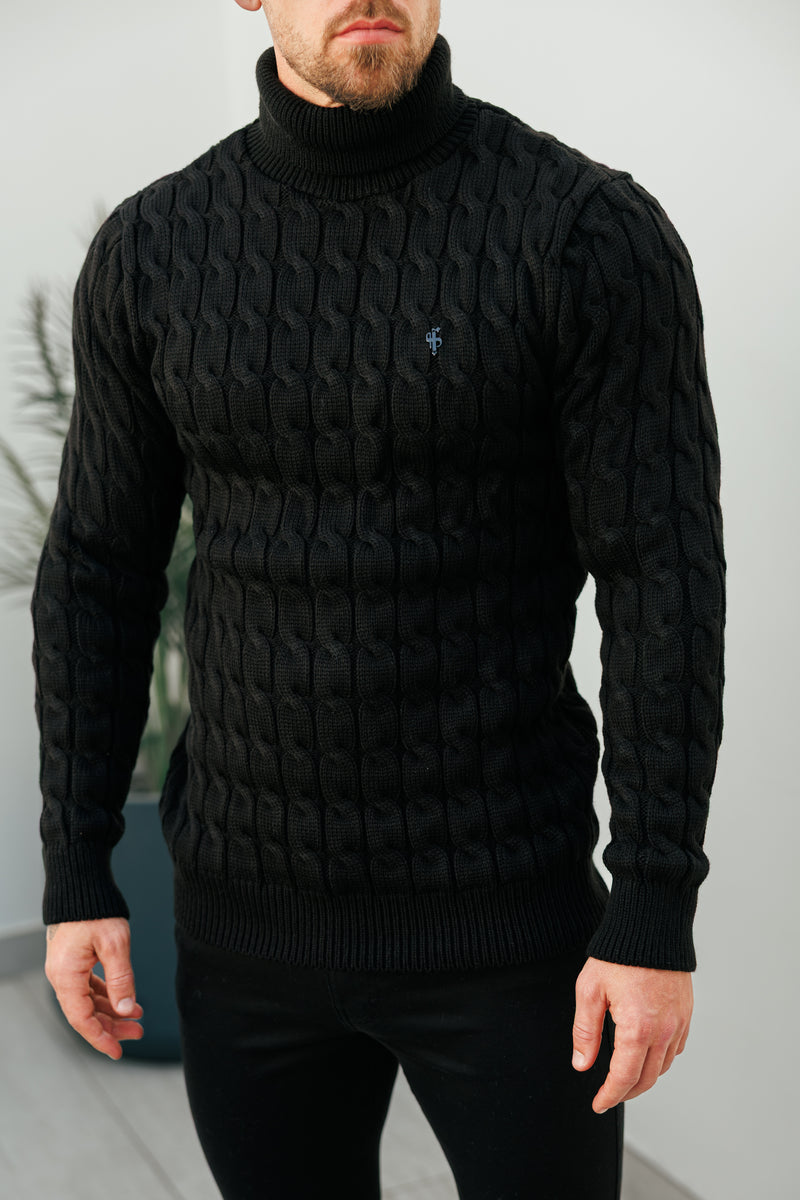 Father Sons Link Weave Knit Black Roll Neck Jumper - FSJ101 (PRE ORDER 12TH NOVEMBER)