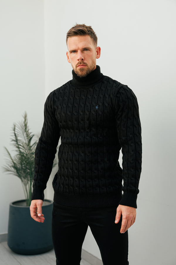 Father Sons Link Weave Knit Black Roll Neck Jumper - FSJ101 (PRE ORDER 12TH NOVEMBER)