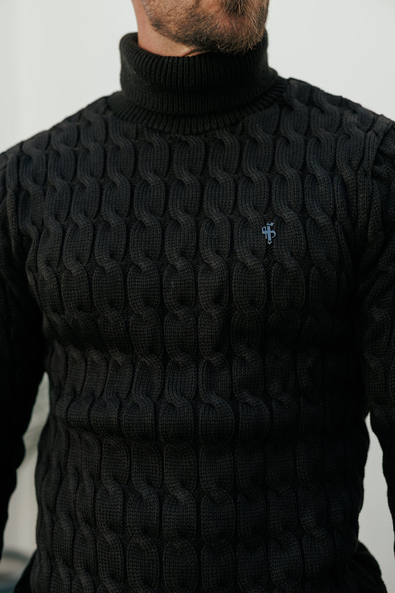Father Sons Link Weave Knit Black Roll Neck Jumper - FSJ101 (PRE ORDER 12TH NOVEMBER)