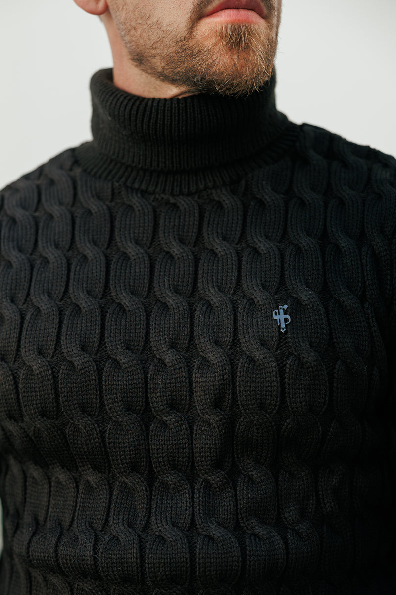 Father Sons Link Weave Knit Black Roll Neck Jumper - FSJ101 (PRE ORDER 12TH NOVEMBER)