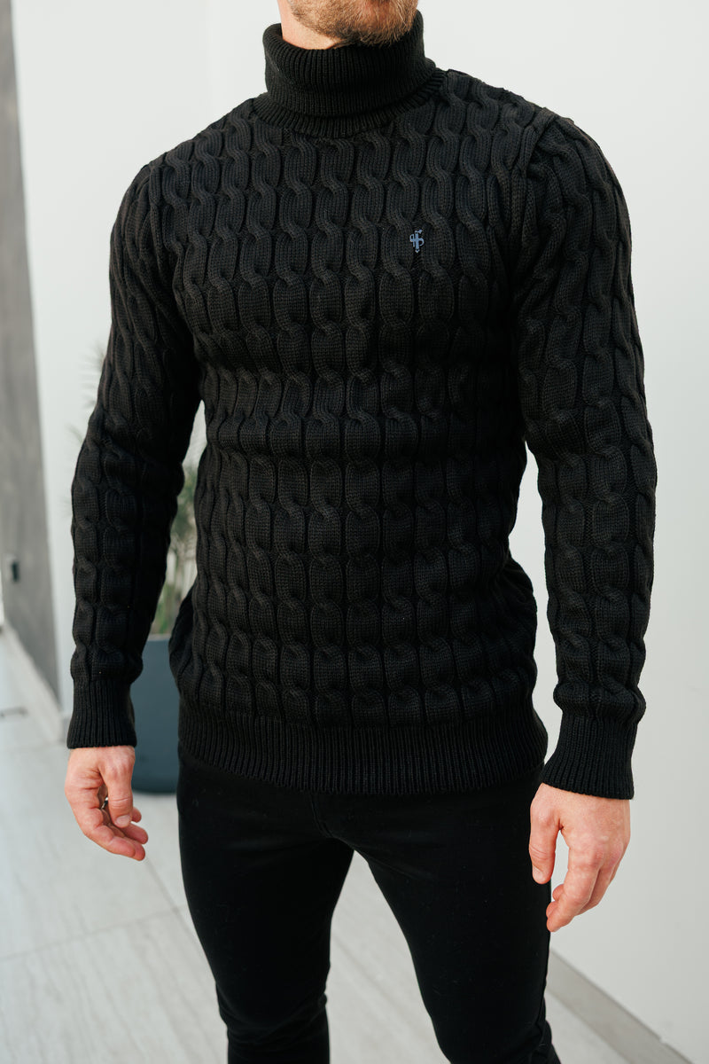 Father Sons Link Weave Knit Black Roll Neck Jumper - FSJ101 (PRE ORDER 12TH NOVEMBER)