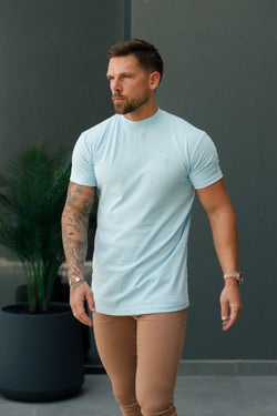 FS Ribbed High Neck Crew Short Sleeve Baby Blue - FSH1136