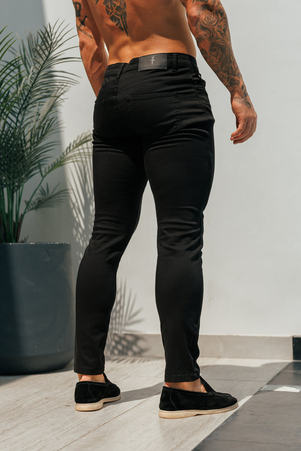 Father Sons Slim Stretch Black Relaxed Sateen Trousers - FSH1302