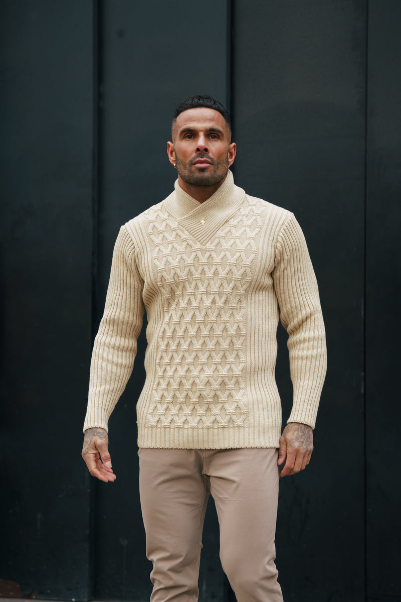 Father Sons Chunky Cable Knit Beige Jumper - FSJ062