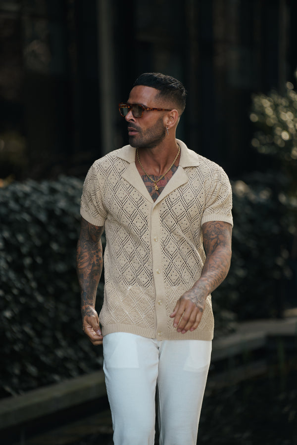 Father Sons Crochet Shirt Honesty Beige Short Sleeve - FSJ076 (PRE ORDER 29TH MARCH)