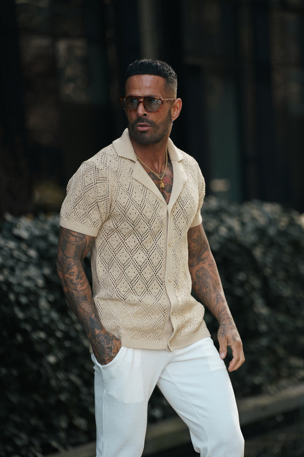 Father Sons Crochet Shirt Honesty Beige Short Sleeve - FSJ076 (PRE ORDER 29TH MARCH)