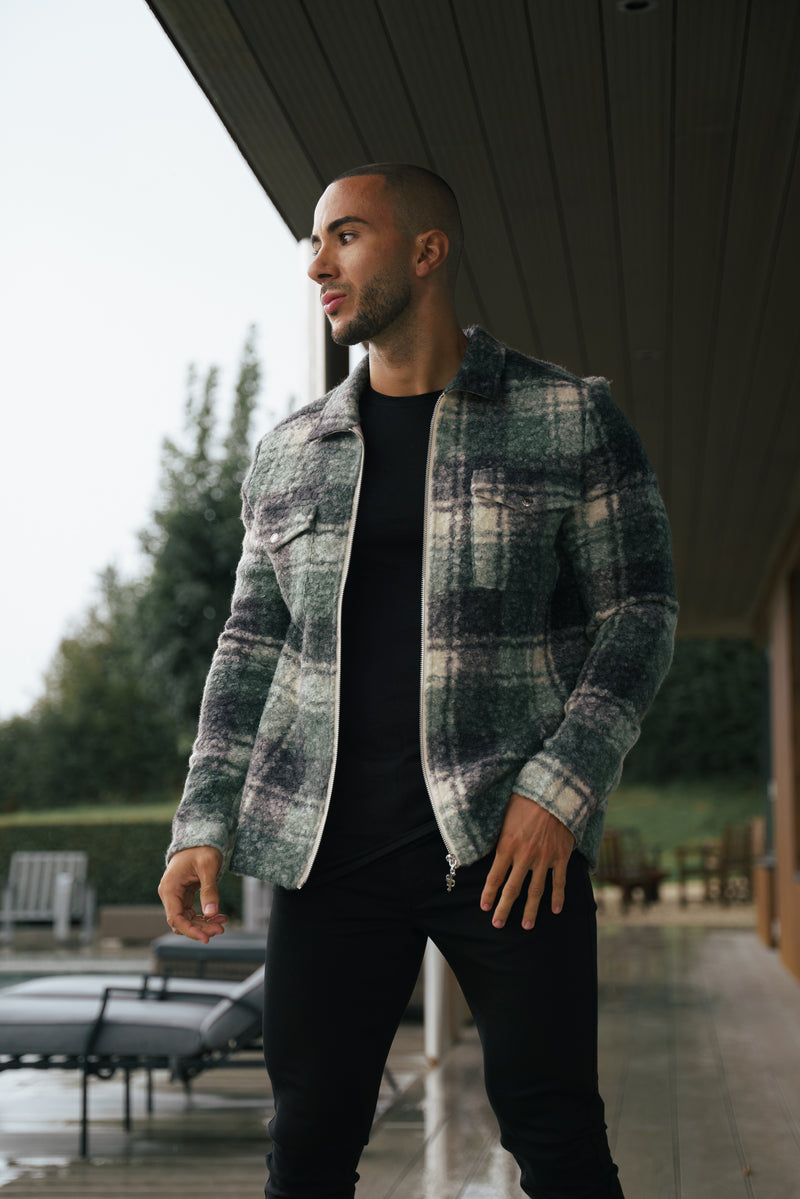 FS Boucle Zipped Check Jacket Green - FSN156