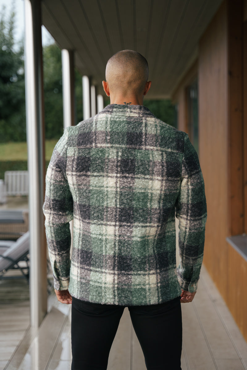 FS Boucle Zipped Check Jacket Green - FSN156