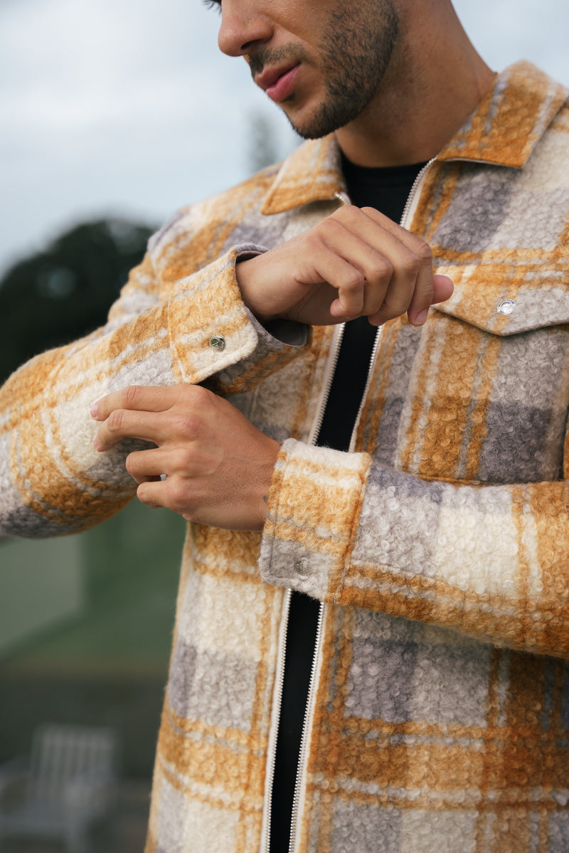 FS Boucle Zipped Check Jacket Tan - FSN157