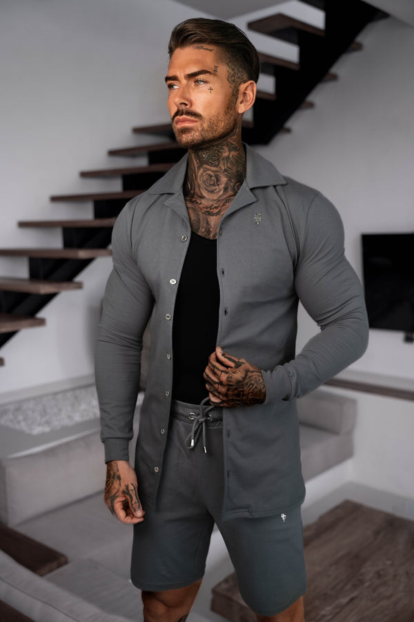Father Sons Stretch Charcoal Pique Revere Shirt Long Sleeve - FSH1354