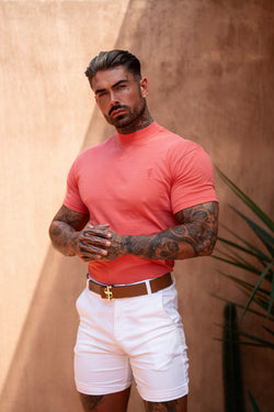 FS Ribbed High Neck Crew Short Sleeve Coral - FSH1143