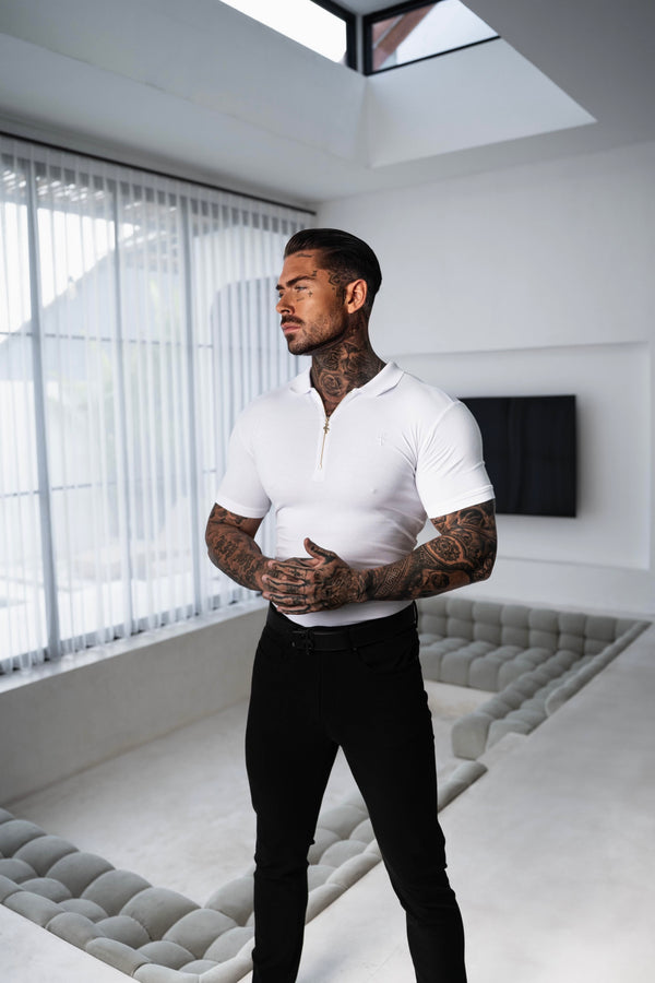 Father Sons Classic White Zipped Polo Shirt - FSH1229