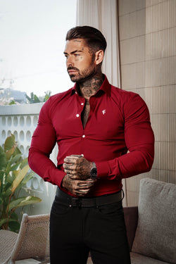 Father Sons Super Slim Stretch Burgundy with Cutaway Collar - FS1232