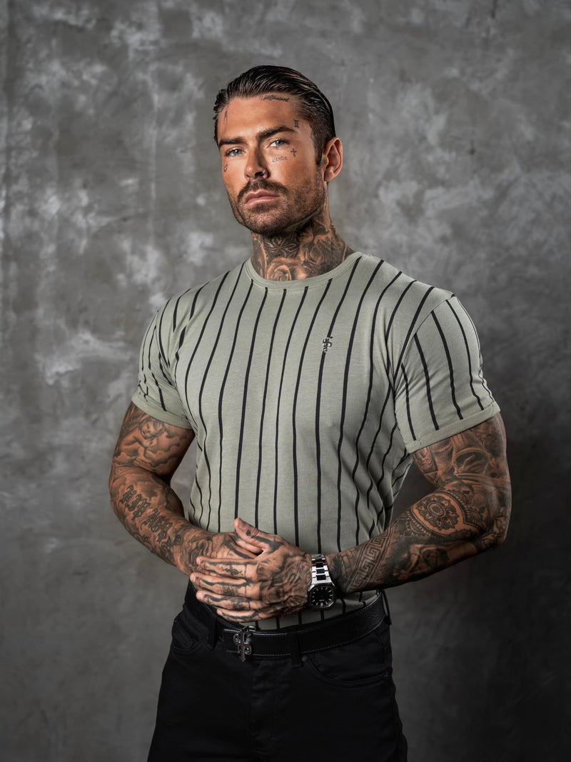 Father Sons Printed Olive / Black Stripe Fitted T Shirt - FSH1374