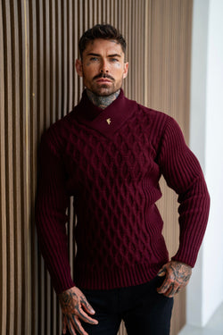 Father Sons Chunky Cable Knit Burgundy Jumper - FSJ066