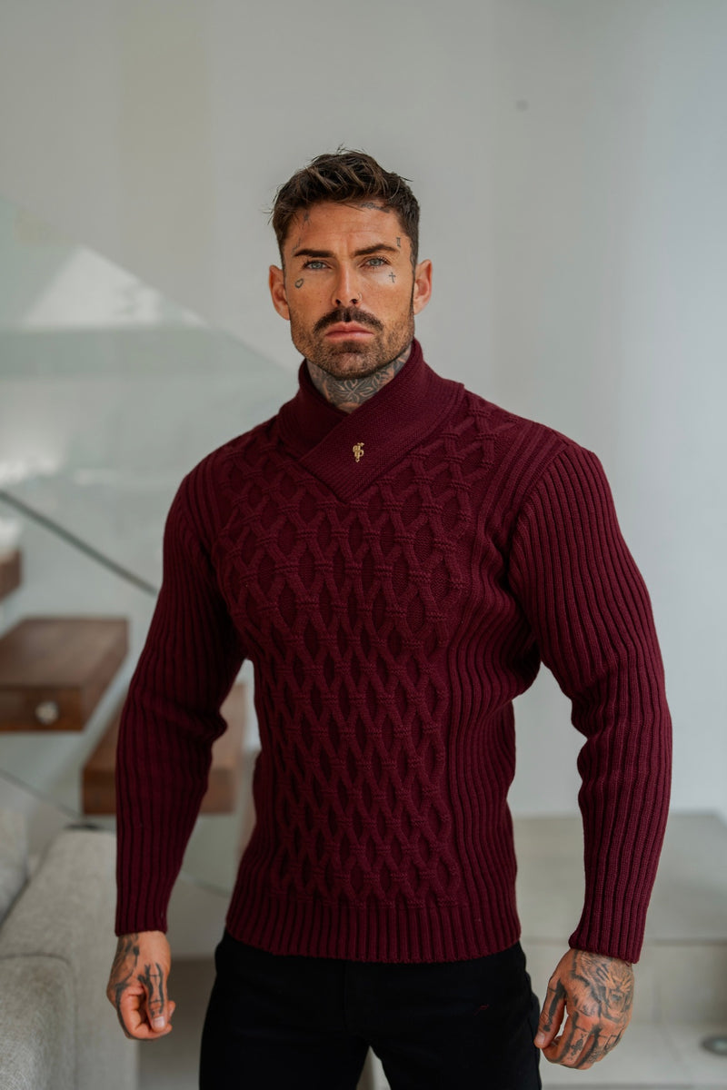 Father Sons Chunky Cable Knit Burgundy Jumper - FSJ066