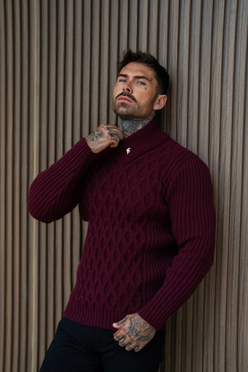 Father Sons Chunky Cable Knit Burgundy Jumper - FSJ066